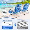 Foldable backpack beach chair in navy with adjustable backrest, cup holder, and storage pockets for outdoor use.
