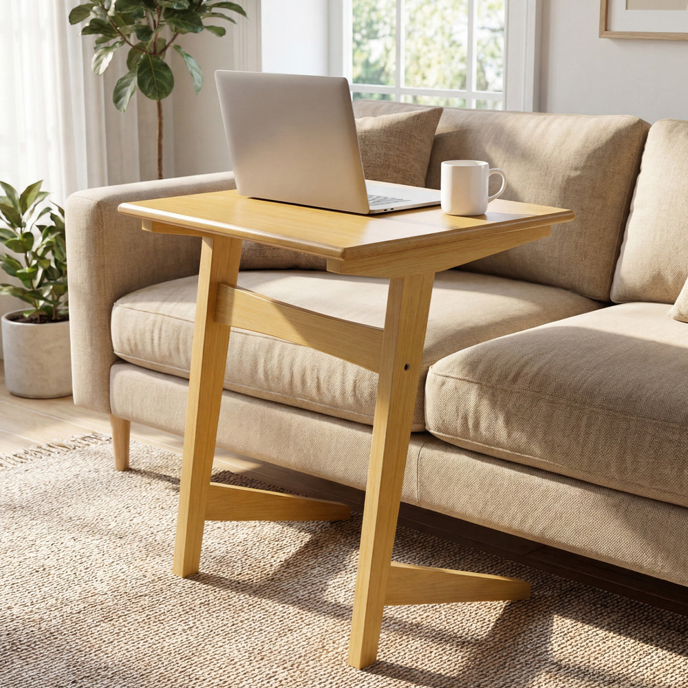 1 Piece Wood Sofa Side Table C-shaped End Table with Wood Veneered Top - Gallery View 1 of 10