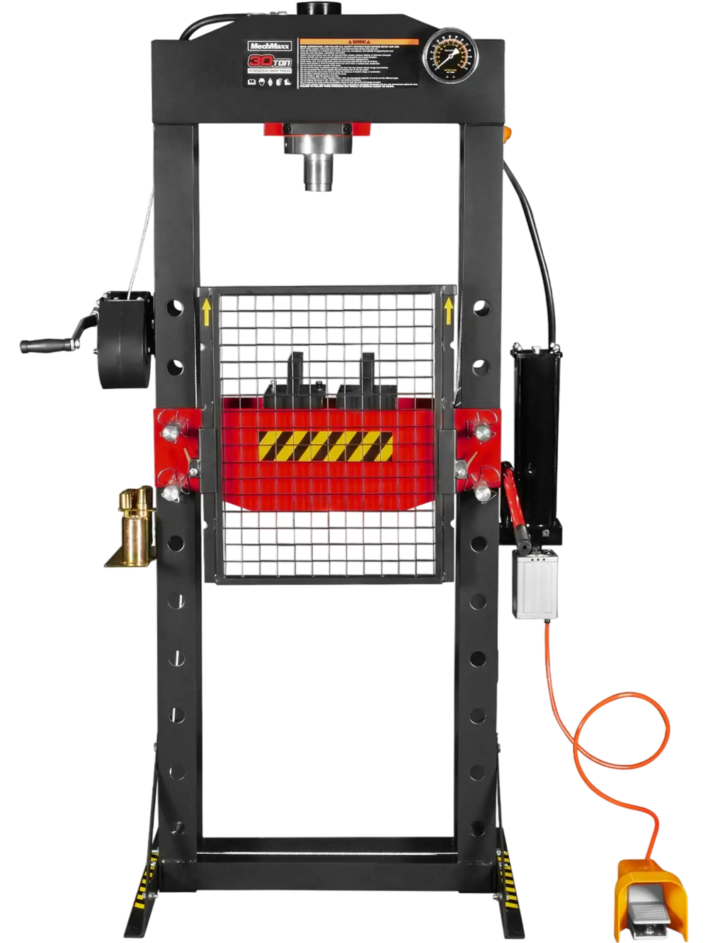 30 Ton H-Frame Air/Hydraulic Shop Press with Hand Winch & Press Pin Kit,  Fully Welded Steel Frame,  Safety Guard,  Foot Pedal Control,  HSP30