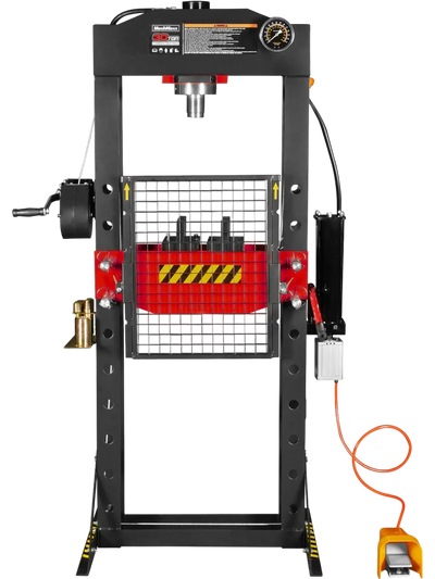 MechMaxx HSP30 Hydraulic Shop Press 30 Ton H-Frame Air/Hydraulic with Hand Winch Press Pin Kit Safety Guard Foot Pedal Control New