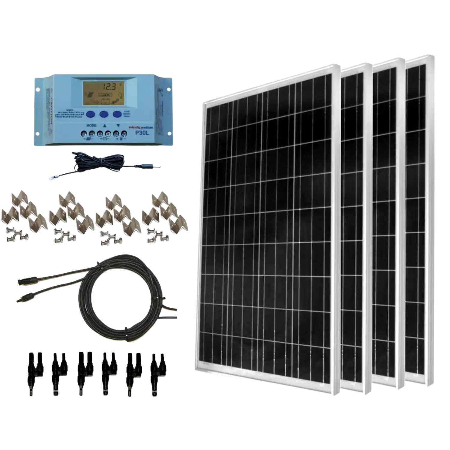 WindyNation SOK-400WP-P30L 400 Watt Solar Panel Kit With LCD Charge Controller New