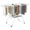 Folding 2-tier laundry drying rack with aluminum frame, featuring adjustable wings and compact design for easy storage.