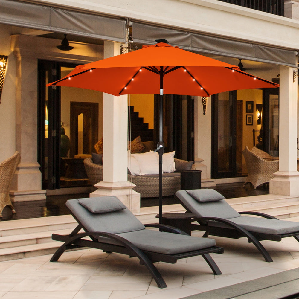 9 Feet Solar LED Lighted Patio Market Umbrella Tilt Adjustment Crank Lift-Orange - Gallery View 1 of 13