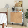 2-door buffet cabinet with natural wood finish, metal legs, and enclosed shelves for organized storage in a modern.