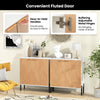 2-door buffet cabinet sideboard in white and natural wood with easy-to-hold handles and buffering adjustable hinges.