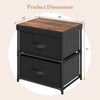 2-drawer nightstand in black with removable fabric bins, featuring a wood top and dimensions of 16" x 12" x 17".