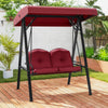 2-Person Outdoor Porch Swing with A-Shaped Metal Stand and Adjustable Canopy-Wine - Gallery View 1 of 11