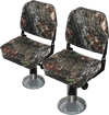 Folding boat seat set with camouflage design, featuring waterproof fabric and 5" thick sponge padding for comfort.