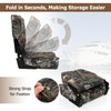 Folding boat seat set in camouflage with waterproof fabric, 5" sponge padding, and strong strap for easy storage.