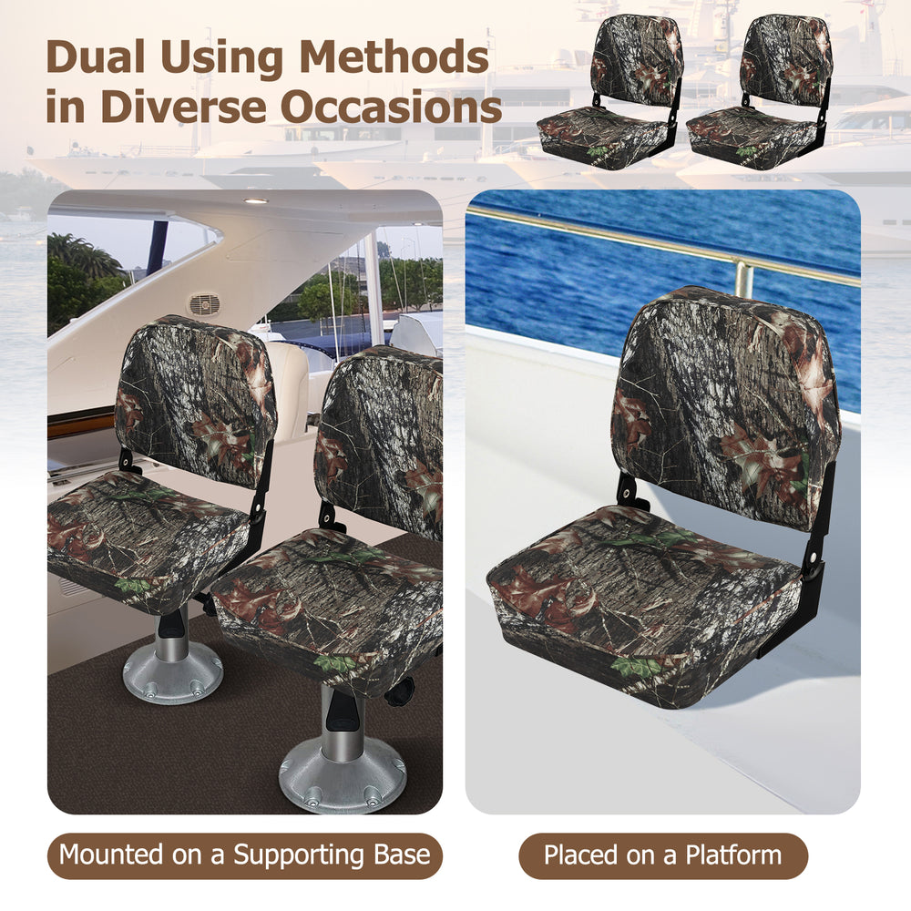Folding boat seat set with camouflage design, featuring waterproof fabric and ergonomic backrest for comfort.