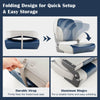 Low back boat seat set in blue with sponge padding and aluminum hinges, designed for quick setup and easy storage.