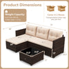Dimensions of the 4-seat outdoor wicker furniture set with beige cushions and tempered glass coffee table.