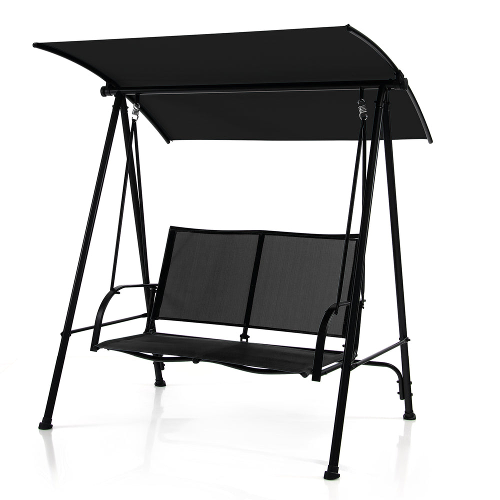 2-Seat Outdoor Canopy Swing with Comfortable Fabric Seat and Heavy-duty Metal Frame-Black - Gallery View 1 of 10