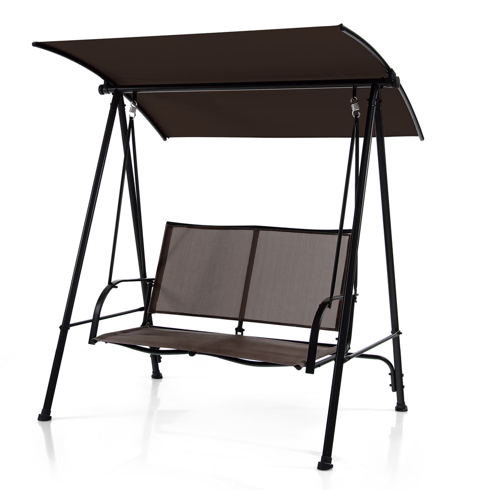 2-Seat Outdoor Canopy Swing with Comfortable Fabric Seat and Heavy-duty Metal Frame-Brown - Gallery View 1 of 10