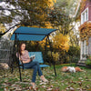 2-seat outdoor canopy swing in navy with adjustable canopy, comfortable fabric seat, and heavy-duty metal frame for.