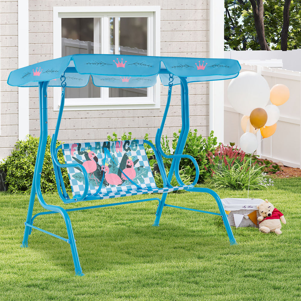 2-Seater Kids Patio Swing with Metal Stand and Adjustable Canopy-Navy - Gallery View 1 of 9