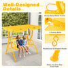 Yellow 2-seater kids patio swing with adjustable canopy, safety belts, and reinforced metal frame for outdoor fun.