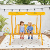 Kids enjoying the yellow 2-seater patio swing with adjustable canopy, perfect for outdoor fun and safety.