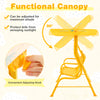 Adjustable canopy detail of the 2-seater kids patio swing with metal stand in yellow, designed for optimal sunshade.