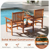 Two-seater outdoor patio furniture set in solid wood with a slatted design, featuring a 1.57-inch umbrella hole for.