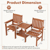 Dimensions of the 2-seater outdoor patio furniture set with natural wood grain, featuring an umbrella hole for.