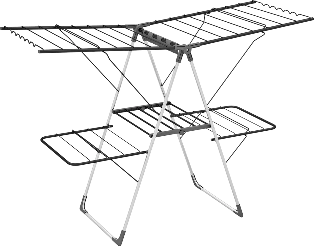 2-Tier Clothes Drying Rack with 33 Drying Rails and Height Adjustable Gullwings