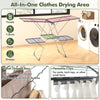 2-tier clothes drying rack with adjustable gullwings, 33 drying rails, and versatile clips for efficient laundry drying.