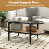 2-tier coffee table with tempered glass top and acacia wood frame, featuring raised support feet for easy floor.