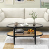 2-tier coffee table with tempered glass top and acacia wood frame, designed for modern living room aesthetics and.