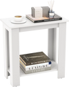 White 2-tier modern end table with storage shelf, showcasing sturdy legs and sleek design for versatile placement.