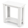 Compact white 2-tier end table with storage shelf, perfect for small spaces in living room or bedroom.