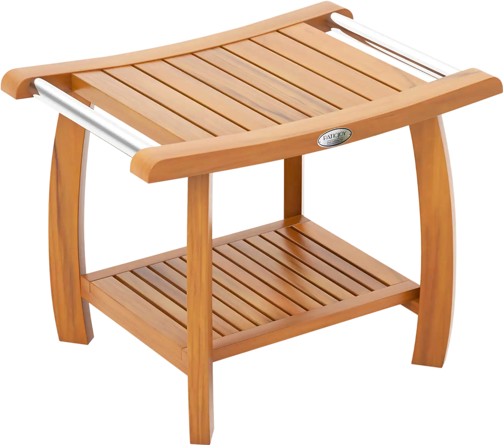 Costway Teak Wood Shower Bench Stool Curved Seat Handles 2-Tier 76842193 New