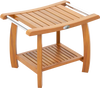 2-Tier Teak Wood Shower Bench Shower Stool with Curved Seat and Handles