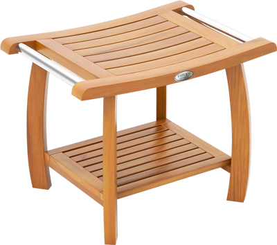 Costway Teak Wood Shower Bench Stool 2-Tier Curved Seat 18732654 New