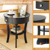 Close-up of the black round end table's smooth, waterproof surface and convenient metal handle, perfect for versatile.