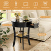 Black 2-tier wood round end table showcasing a spacious top and pull-out drawer, perfect for versatile home.