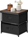 Two-drawer nightstand in black with removable fabric bins, perfect for stylish storage in bedrooms or living spaces.