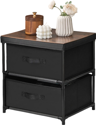 Costway Set of 2 2-Drawer Nightstands w/ Removable Fabric Bins Pull Handles Black 17368592 New