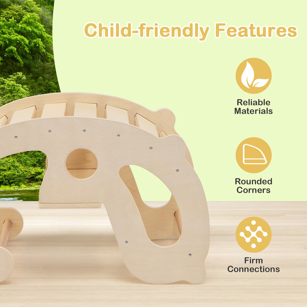 Child-friendly 2-in-1 rocking horse arch with rounded corners and reliable materials for safe play and stability.