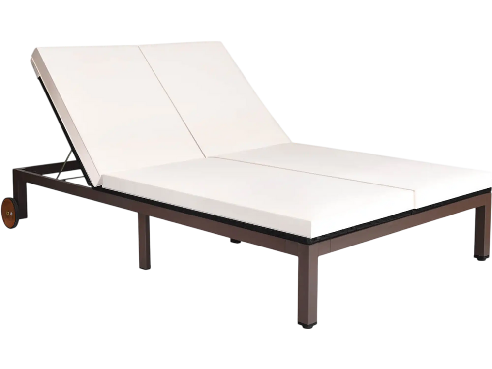 Adjustable backrest 2-person patio lounge chair in white, featuring sturdy steel frame and soft non-woven cushions.