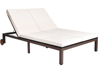 Costway 2-Person Patio Rattan Chaise Lounge Chair Adjustable Backrest Cushions 47560912 New