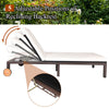 Adjustable backrest of the 2-person patio rattan lounge chair in white, featuring 5 reclining positions for comfort.
