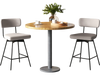 Modern upholstered bar stools with backrest and footrests in beige, perfect for kitchen islands or dining areas.