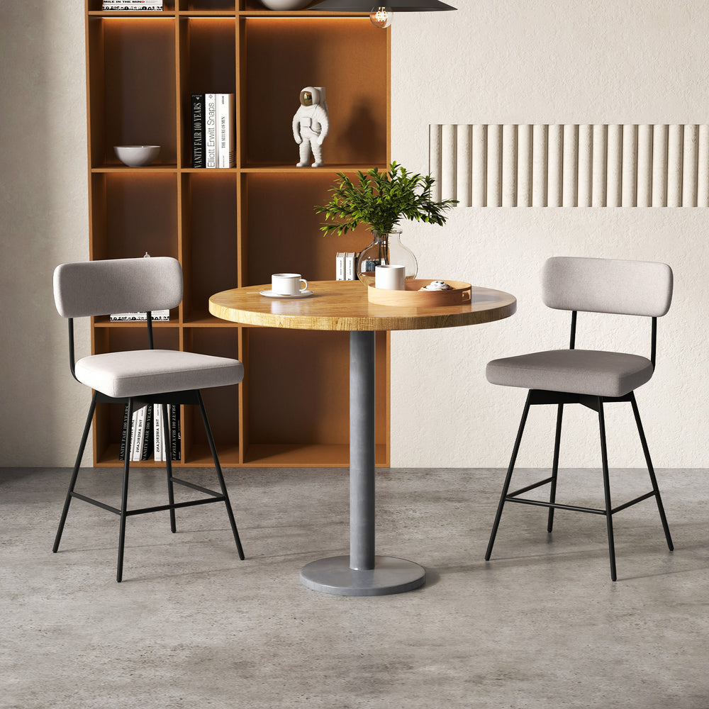 25 Inch 2-Piece Modern Upholstered Bar Stools with Back and Footrests-Beige - Gallery View 1 of 9