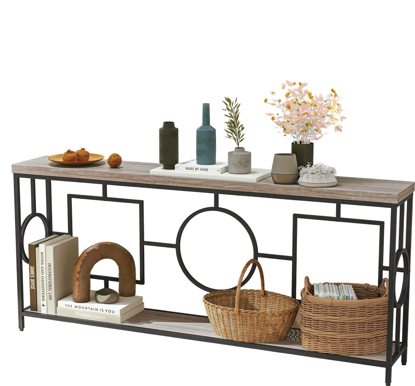 Costway 2-Tier Faux Marble Top Console Side Table w/ Storage Shelf Rustic Brown 614532987 New