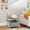 2-Tier wooden cat house in gray with hammock top, bamboo frame, and storage shelf for cat supplies. Ideal for cozy.