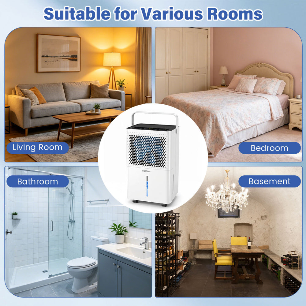 2000 Sq.Ft 32 Pint Compressor Dehumidifier in white with smart humidity control, ideal for bedrooms, bathrooms, and basements.