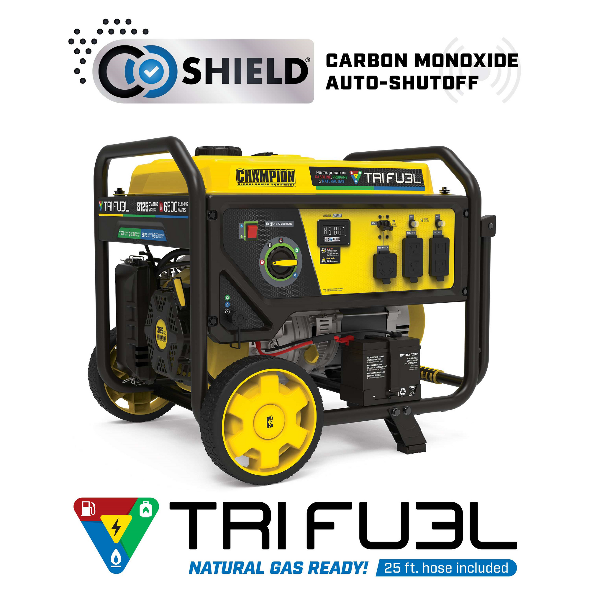 Champion 201169 Tri-Fuel Generator 6500W/8125W Electric Start with CO Shield Gas Propane Natural Gas New