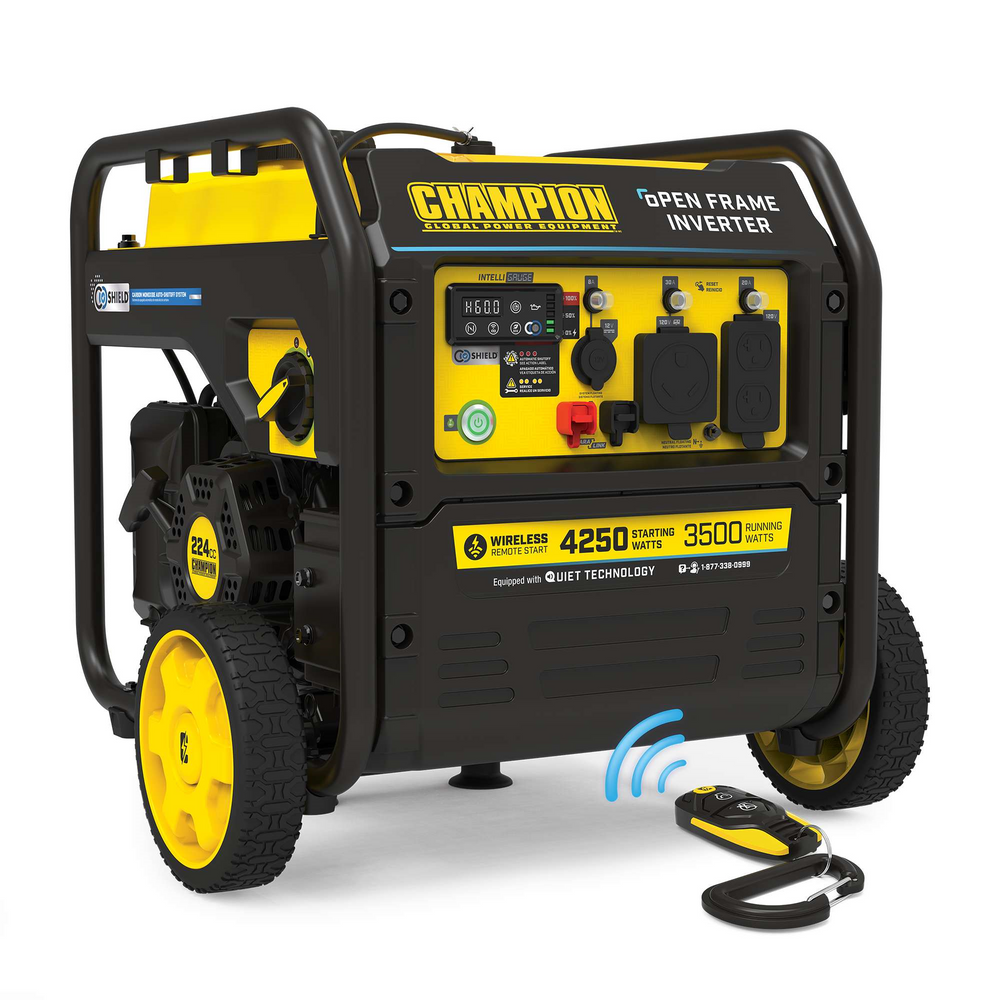 Champion 201185 3500W/4250W Open Frame Inverter Generator Gas RV and Parallel Ready CO Shield Remote Start New