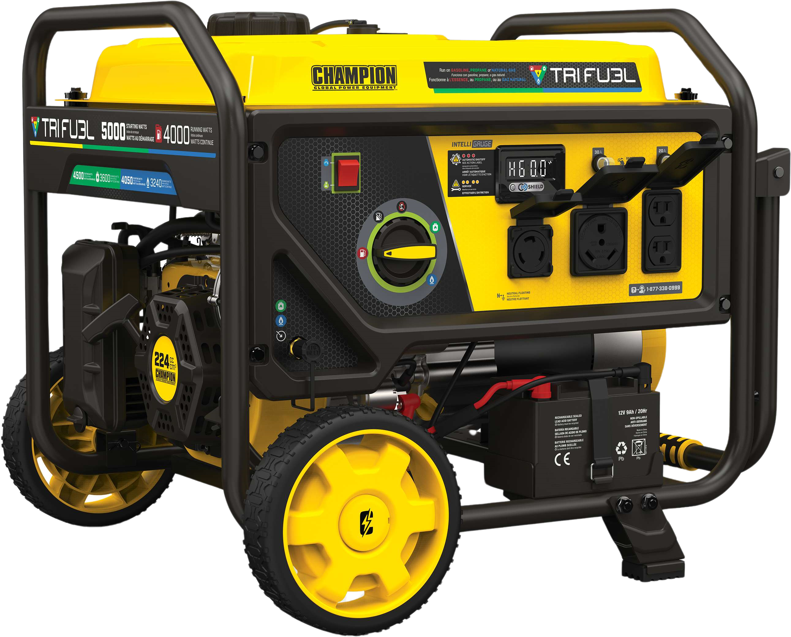 Champion 201223 Tri-Fuel Generator 4000W/5000W Electric Start with CO Shield Gas Propane Natural Gas New